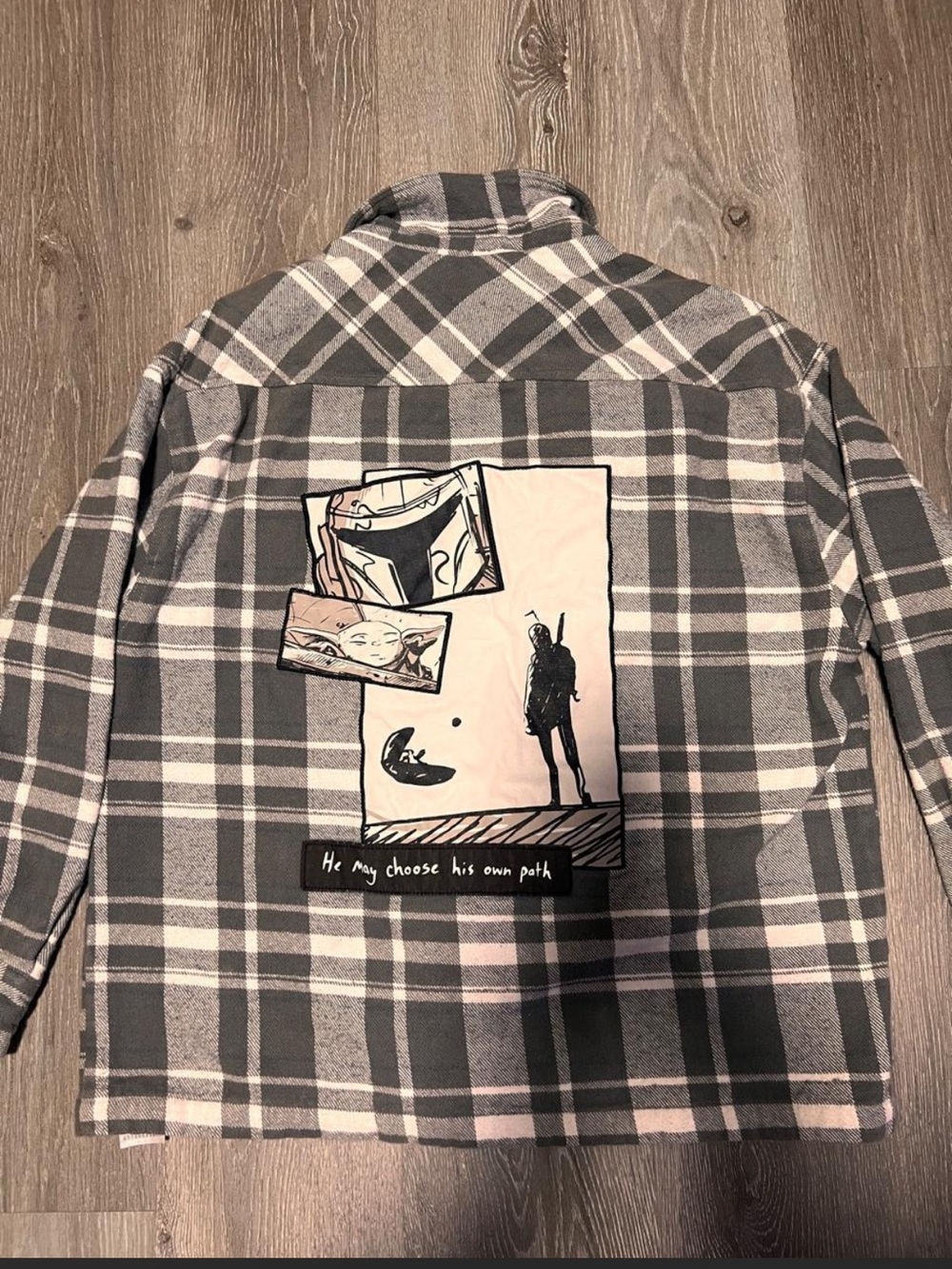 Star Wars Mandalorian Jacket Mens L Flannel Grogu Disney parks Concept